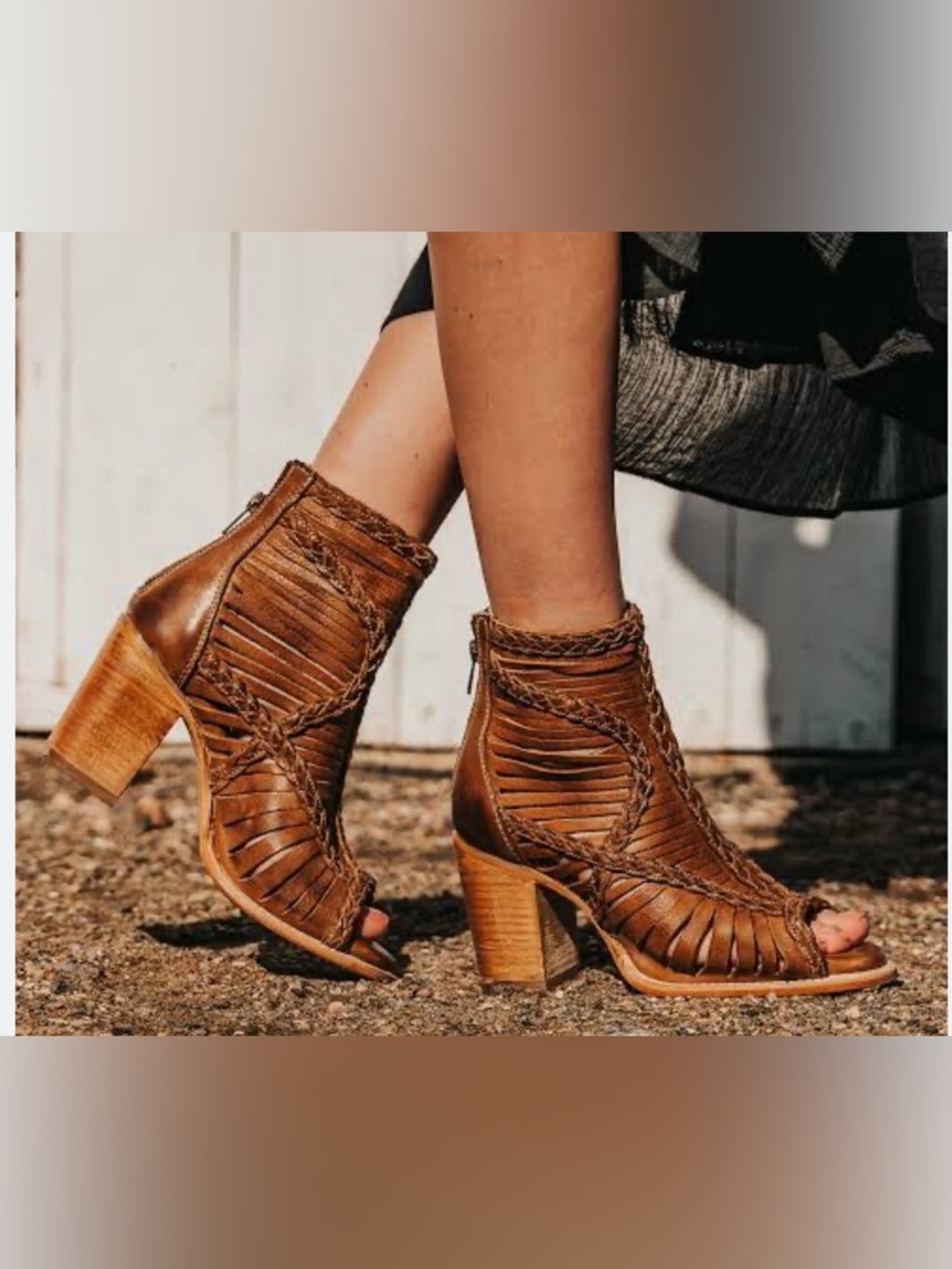 Freebird women's Brown Braided Leather Open-Toe Heeled Sandals